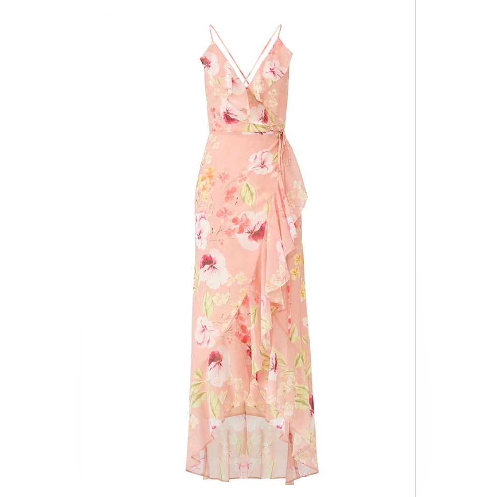 🩹 Yumi Kim Pink Floral Meadow Maxi Wrap Dress, Sz M